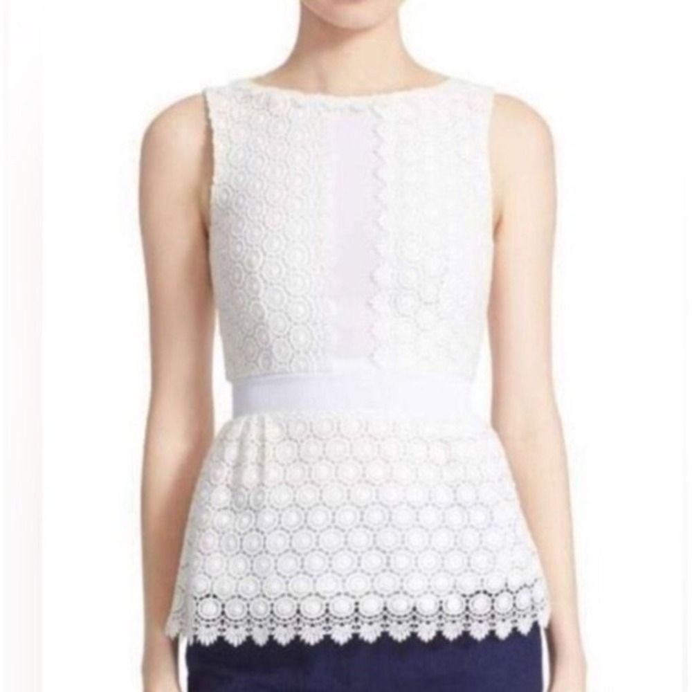 Diane Von Furstenberg Tavita Lace Peplum Top Size 2 Ivory Sleeveless‎